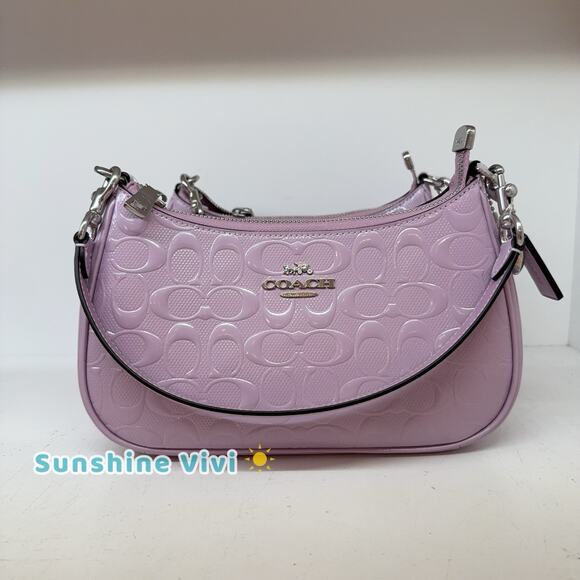 NWT Coach CDA98 Teri Shoulder Bag Signature Leather Heart Charm Light VIOLET